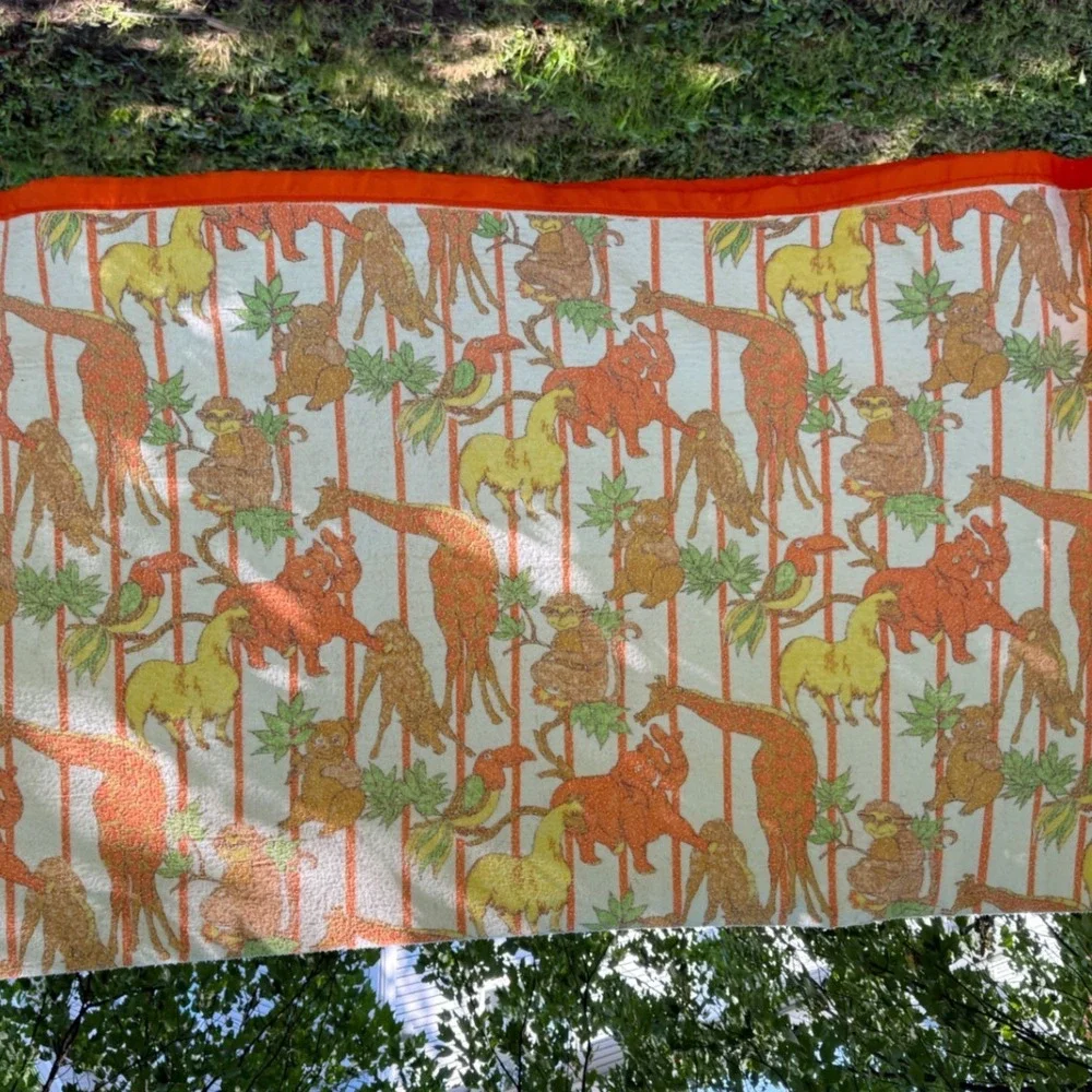 Vintage Safari Animal Print Acrylic Blanket Orange White Striped Giraffe Lion